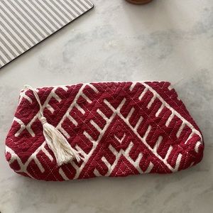 NWOT handmade Red and white embroidered clutch purse/makeup bag
